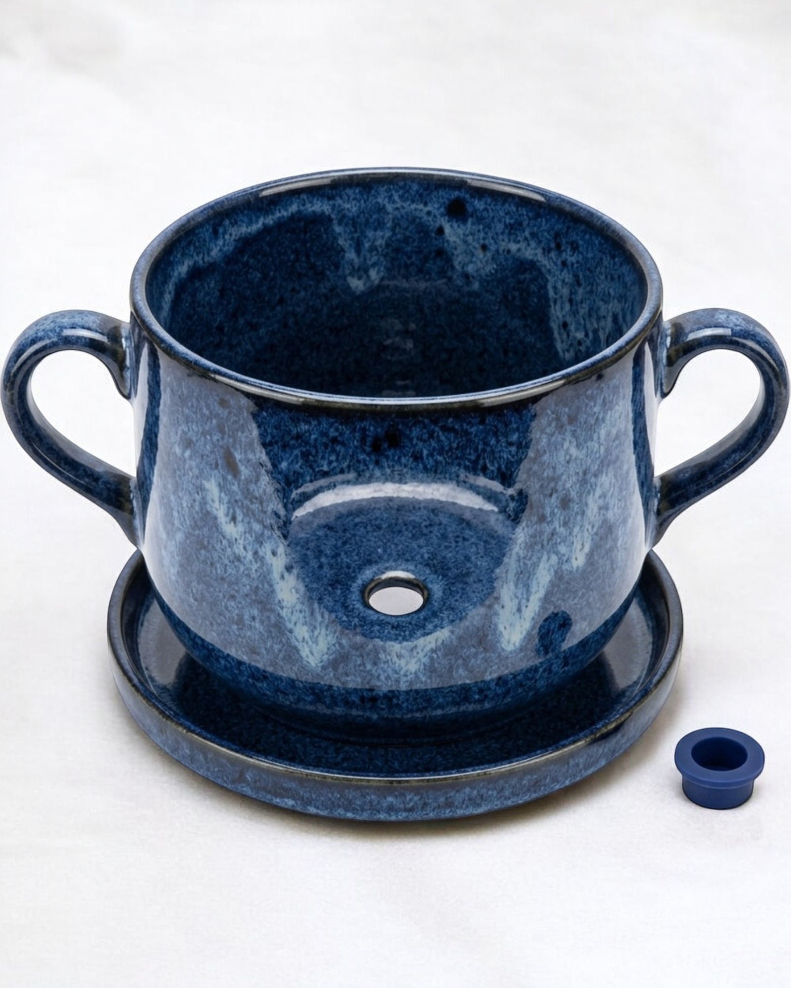 Wfbxw Double Handle Reactive Glaze Ceramic Planter Cobalt - Detail view