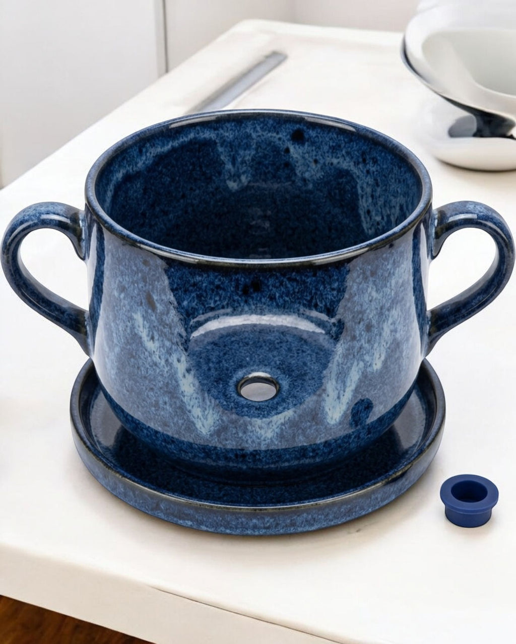 Wfbxw Double Handle Reactive Glaze Ceramic Planter Cobalt - Lifestyle view