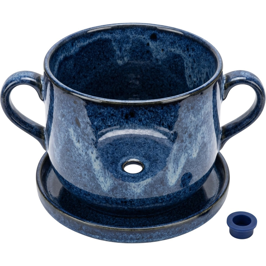 Wfbxw Double Handle Reactive Glaze Ceramic Planter Cobalt